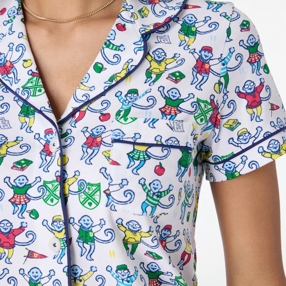NWT Roller Rabbit Back to School Monkey Polo Pajamas Size XS